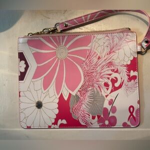 Chico's Pink Floral & Feather Wristlet Clutch